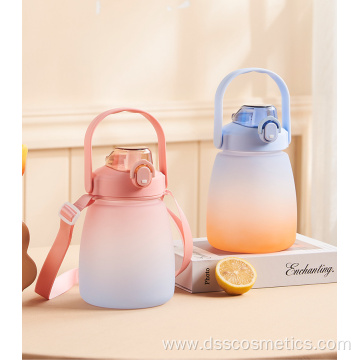 Detachable strap design Popular cute portable reusable plastic water bottle with straw